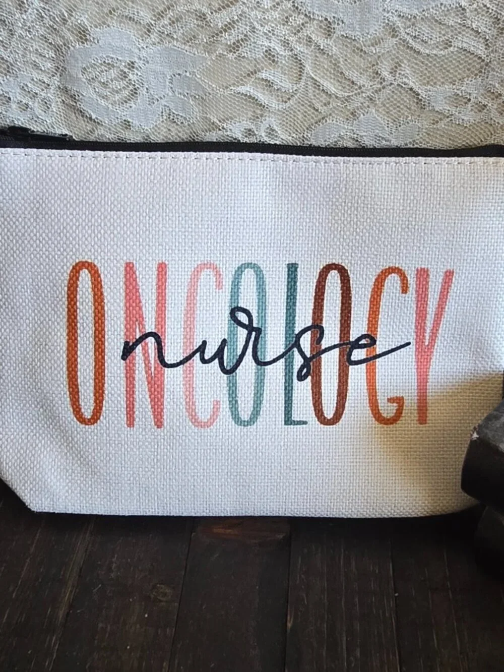 Oncology Nurse Cream Color Canvas Pouch - Gifts - organizing - cosmetics